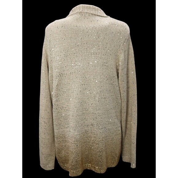 Chico's Beige and Gold Ombre Sequin Sweater Cardigan Sz 3 and Sweater Tank Sz 2 - Picture 4 of 7